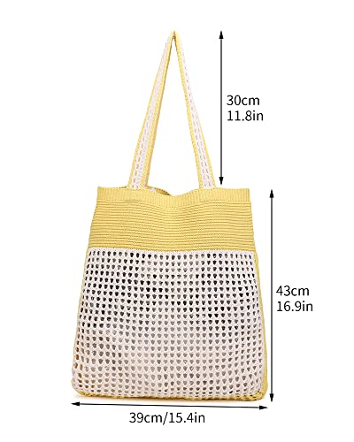 Image of ENBEI Beach Bag Crochet Tote bag for Women,Aesthetic Boho Large Bag,Foldable&Lightweight,Shopping,Beach,Travel,Daily Use