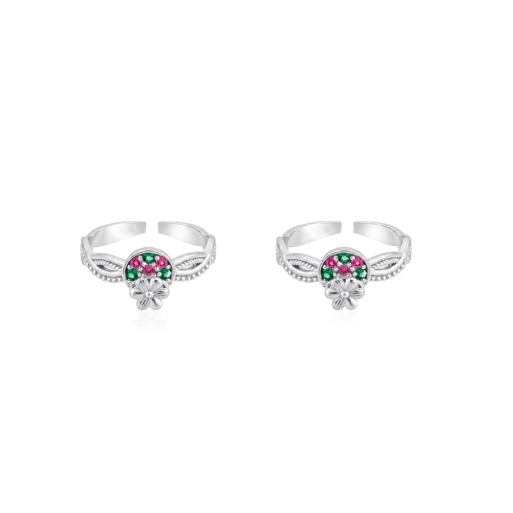 Pure 925 Silver Floral Bouquet Toe Rings for Women-image-19