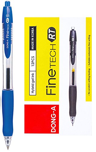 DONG-A Fine-Tech RT, Gel Ink Roller Ball Pens, 0.3mm, Retractable (12-Pack, Blue) by Dong-A