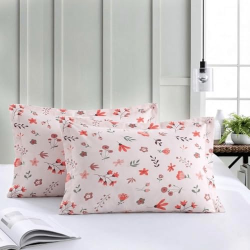 Image of Trance Home Linen 180 TC 100% Cotton Printed Pillow Covers | Pillow Cases | Set of 2 Piece Pillow Covers only |Standard Size (18 X 28 inch, Soloce Peach)