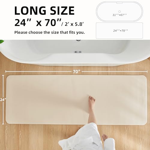 Bathroom Mat Quick Dry, Bathroom Rugs Non Slip Washable Thin Absorbent Bath Mat Fits Under Door Bathroom Floor Mat Perfect for Bath, Shower, or Sink 24"x70" Beige