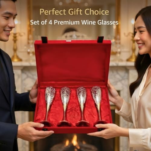 Image of DSH CRAFTING YOUR CURIOSITY Silver Plated Wine Glass Set of 4 Champagne Glass Flute Design | Goblet Glass Best For Parties, 200 ML