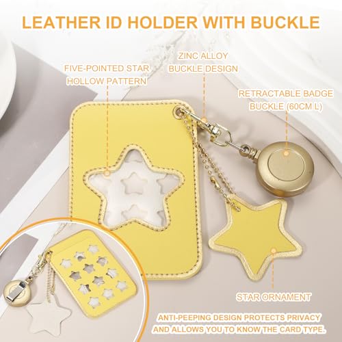 Porte-badge rétractable PATIKIL en cuir jaune contre la perte