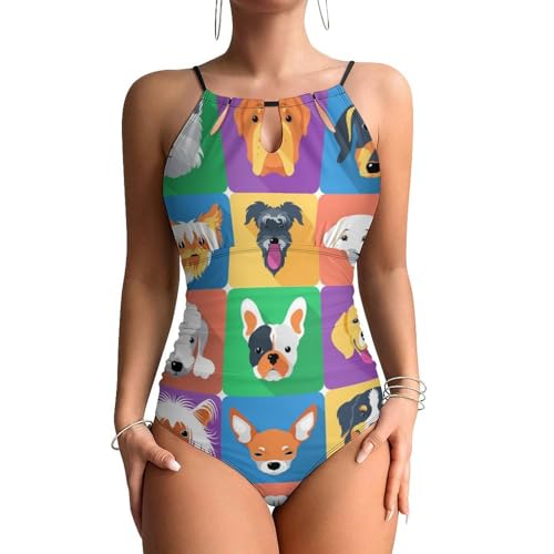 Maillot de bain une pièce femme gainant à motif dessin animé chien
