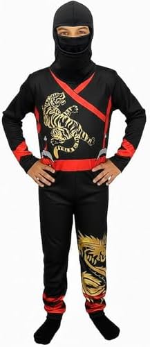 Fantasia Ninja Preto Infantil Roupa Samurai Macacão Longa Com Cap...