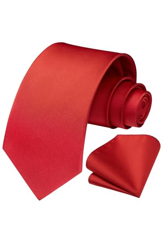 Image of HISDERN Mens Ties Solid Color Ties for Men Formal Necktie with Pocket Square Set Satin Silk Neck Tie Handkerchiefs Set