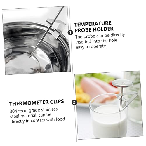KICHOUSE 6Pcs Stainless Steel Thermometer Probe Clip Holders for Coffee Cups and Clip Holders for Accurate Temperature Reading in Beverages