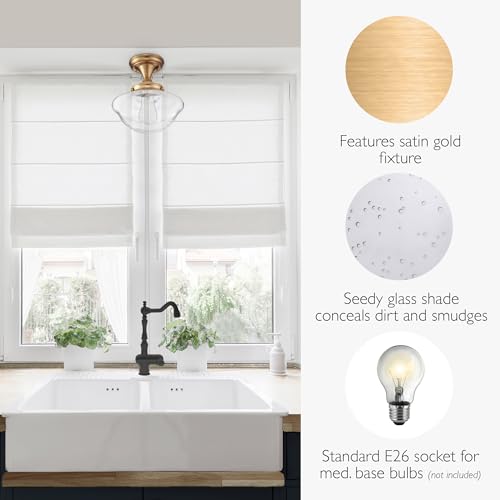 Image of Design House Vintage-Inspired Schoolhouse Semi-Flush Mount Ceiling Light, 9 in x 9 in x 10 in, Satin Gold, Clear Seeded Glass Shade, 588491