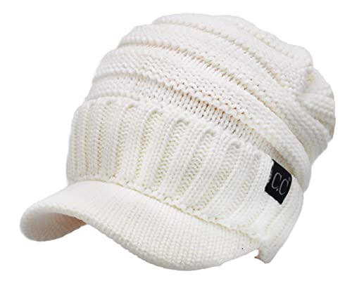 Image of C.C Trendy Warm Oversized Chunky Soft Oversized Ribbed Slouchy Knit Hat with Visor Brim
