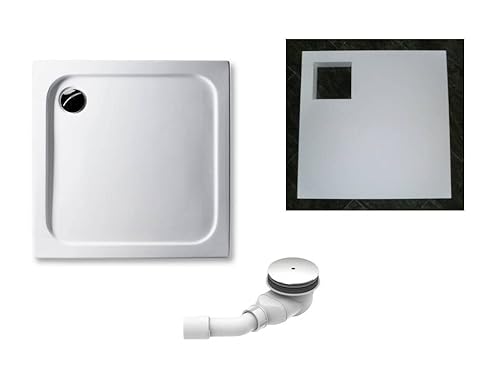KOMPLETT-PAKET: Duschwanne 80 x 80 cm superflach 2,5 cm weiß Dusche mit GERADER UNTERSEITE Acryl + Styroporträger/Wannenträger + Ablaufgarnitur chrom DN 90 KOMPLETT-PAKET: Duschwanne 80 x 80 cm superflach 2,5 cm weiß Dusche mit GERADER UNTERSEITE Acryl + Styroporträger/Wannenträger + Ablaufgarnitur chrom DN 90