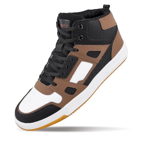Image of WALKAROO High Top Casual Sneakers for Men's|Stylish and Comfortable|Cushion Insole and Slip-Resistance Outsole|Perfect Casual Wear|WY3466 Black Brown