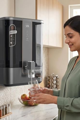 Image of Aqua V5 RO Water Purifier RO + Active Copper + Alkaline Pre Filter + Sediment + Pre Carbon + RO Membrane + Post Carbon, 10L Storage,15 L Capacity, (Dark Magnesium Grey)
