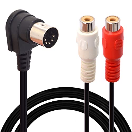 HTGuoji Din 5 Pin to RCA Cable. 90 Degree Right Angle 5 Pin Din Male Plug to 2 RCA Female Professional Grade Audio Cable Adapter for Bang & Olufsen, Naim, Quad, Stereo Systems (50 cm / 1.6 FT)