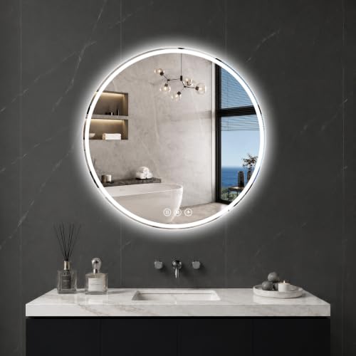 Round LED Bathroom Mirror, 24 Inch, HD Shatterproof Tempered Glass - image 1