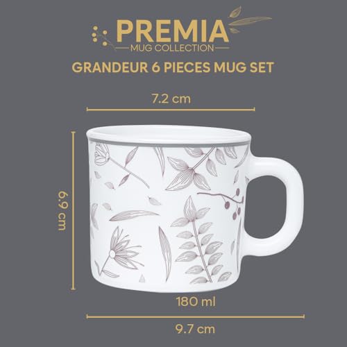 Image of Larah by BOROSIL 180ml x 6pc Opalware Grandeur Tea /Coffee Mug Set, Microwave & Dishwasher Safe Embossed Design Crockery Set Ideal for Daily Use & Gifting