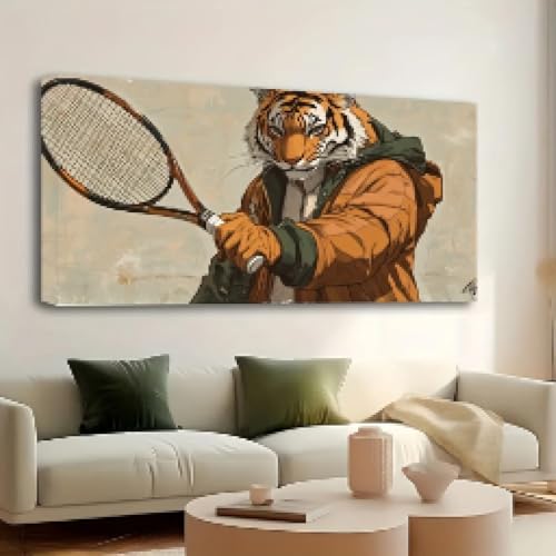 Art mural de qualité supérieure avec tigre abstrait tennis de 70x140cm