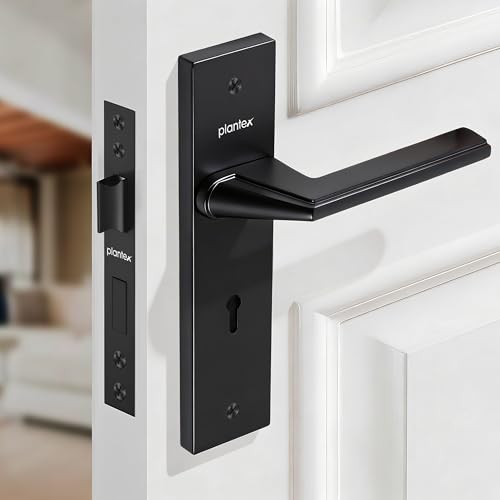 Image of Plantex Heavy-Duty Door Lock Set - Main Door Lock Handle Set / 6-Lever Lock Mechanism with 3 Years of Warranty /Mortise Lock with 3 Keys, Brass Lockbody (Z-Black)