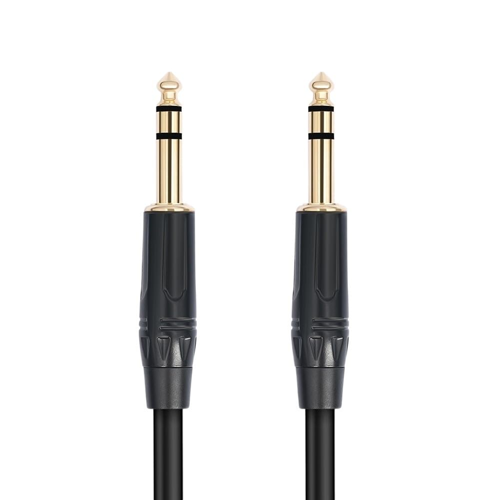 Cable TRS de 0.25 pulgadas, 1 m, 2 m, 300 cm, 5 m, 10 m, 6,35 mm, estéreo Ja-ck, cable de ruta de audio equilibrado, cable de instrumento o amplificador de guitarra eléctrica (2 m)