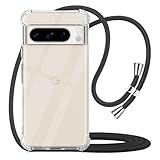 YESPURE for Google Pixel 8 Pro Crossbody Case Clear with Adjustable Neck Lanyard Strap Transparent Soft TPU Anti-Yellowing Shockproof Protection Phone Cover for Pixel 8 Pro - Black