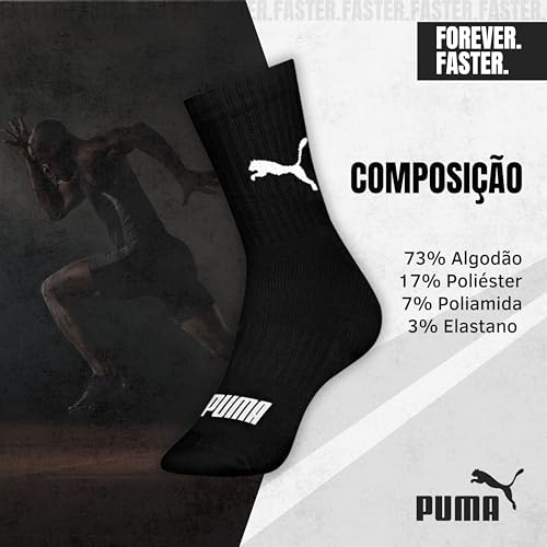 PUMA Kit 6 Pares de Meia Puma Cano Médio Sola Atoalhada com Faixa Tensora Esportiva Unissex Adulto,