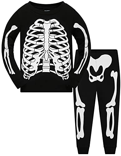 Popshion Boys Halloween Pajamas Skeleton Toddler Girls Long Sleeve Cotton Sleepwear Glow in the Dark Clothes Sets Kids Skull Pjs 6t