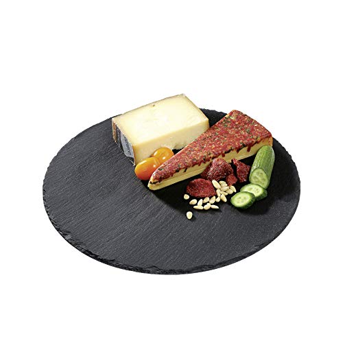 Cilio Slate Round Cheese Board, Natural Stone Tray for Serving Cheese, Charcuterie, Sushi, Appetizers, and More, Black, 11" diameter