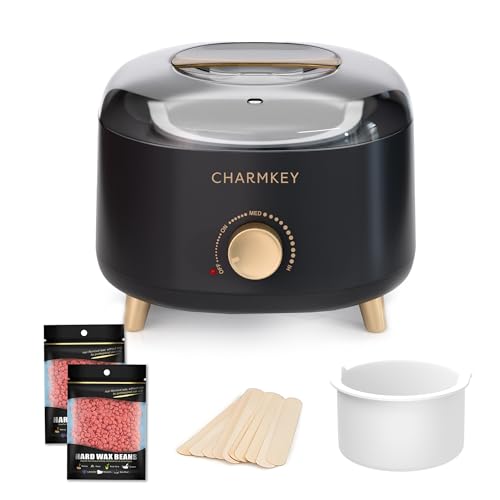 CHARMKEY Waxing Kit for Women Men with 200g Hard Wax Beads, 10 Applicator Sticks, Hair Removal Wax Warmer with 16.91oz Silicone Bowl, Wax Melt Machine at Home for Face, Full Body, Eyebrow, Bikini