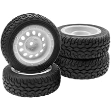 ShareGoo 75mm RC Rally Car Tires Rubber Tires Tyres & Plastic Wheel Rims 12mm Hex Compatible with Traxxas Tamiya HSP HPI Kyosho 1/10 RC On Road Racing Car White