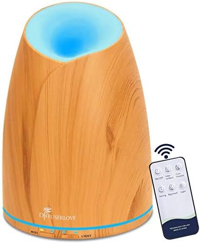 Diffuserlove Essential Oil Diffuser 500ml Wood Grain Remote Control Ultrasonic Cool Mist Humidifier Diffuser for Essential Oils Waterless Auto Shut-Off for Bedroom Office