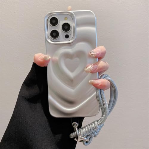 Dragonne silicone cœur 3D argent mat, le cadeau pour iPhone 13 Pro