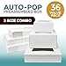[36 Pack] Bakery Box with Window 6”, 8” and 10” - White Cardboard Gift Packaging for Cake, Pie, Cupcake, Cookies and Pastry, Auto-Pop Restaurant Containers and Personalized Favors, 12 of Each