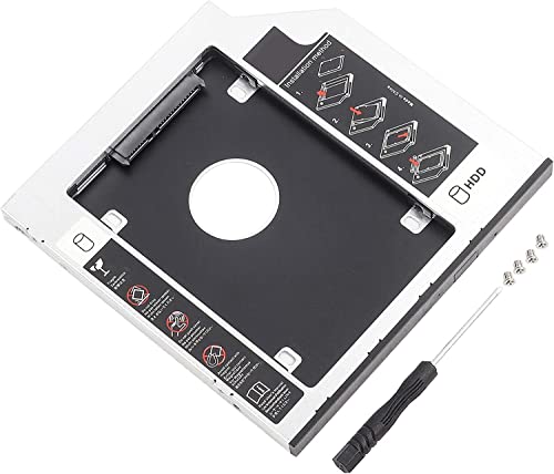Multibao Universal SATA 2nd SSD HDD Hard Drive Caddy, SATA III 2.5" Hard Drive Bay Caddy HDD SSD Converter Adapter 12.7mm CD-ROM Tray
