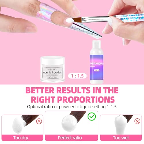 Major Dijit Acryl Nagel Set Komplett-Set mit LED Lampe & Elektro-Feile – 12 Farben Pulver+Monomer, Base-/Topcoat, Tips/Glitzer/Charms | All-inclusive Anfänger-Set mit Zubehör