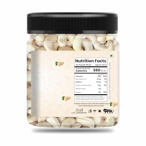 Image of NUTS BLOOM Premium Whole Cashews 1 kg | Rich in Protein, Magnesium & Phosphorus | Natural Big size Kaju | Ideal for Snacking, Cooking & Gifting