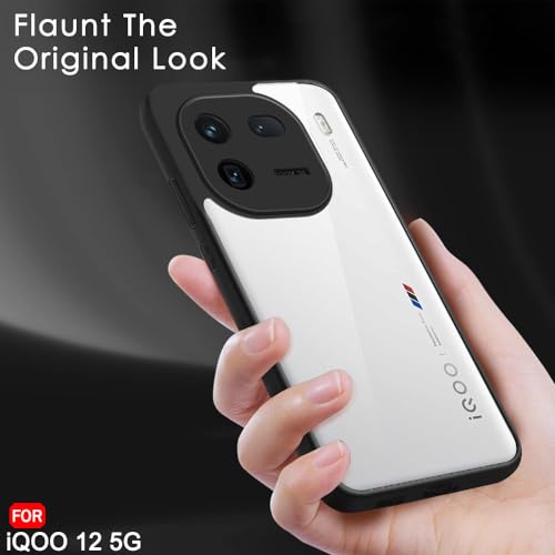 Image of TheGiftKart Ultra-Hybrid Shockproof Back Cover Case for iQOO 12 5G | Camera Protection Bump | Hard Back Cover Case for iQOO 12 5G (PC & TPU, Transparent Crystal Clear Back, Black Sides)