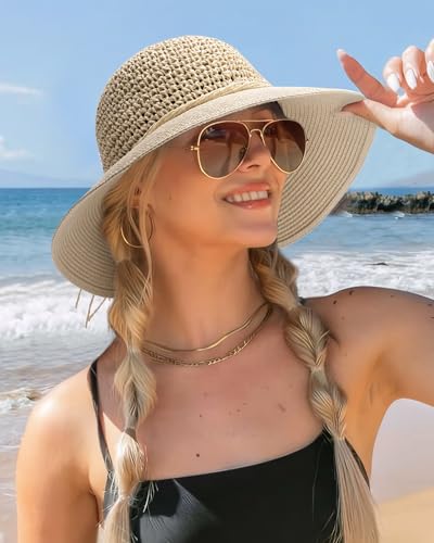 Sombrero de playa para mujer de verano de paja con ala ancha miniatura 3