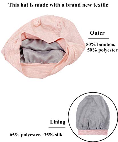 Slap Night Cap Sleep Hat Beanie - Pink Women Organic Bamboo Satin Silk Lined Bonnet Surgical Cap Summer Scarf Hair Cover for Lady Lightweight Light Thin Jersey Chemo, Gifts for Women