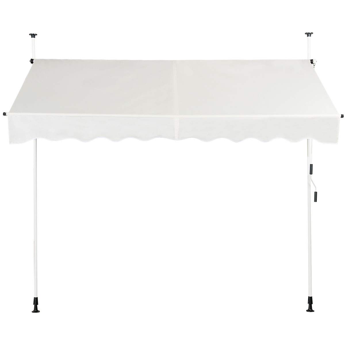 COSTWAY Store Banne Manuel Rétractable de 2,5 x 1,25M avec Manivelle Hauteur Réglable 200-300CM, Auvent de Terrasse en Aluminium Tissu Oxford Imperméable Anti UV, pour Blacon et Porte (Beige)