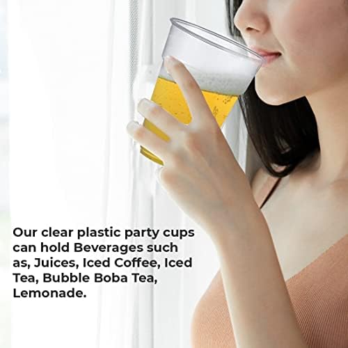 Maryster Full Pint Plastic Cups Pack of 100 (570ml/20floz), Strong Plastic Disposable Cups for Picnic Parties, Eco-Friendly Recyclable Plastic Glasses for Travel BBQ and All Types of Events