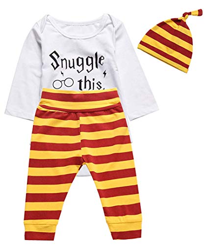 3Pcs/Set Baby Boy Girl Infant Long Sleeve Romper (Bodysuits + Striped Pants + Hat)(Long,0-6 Months)