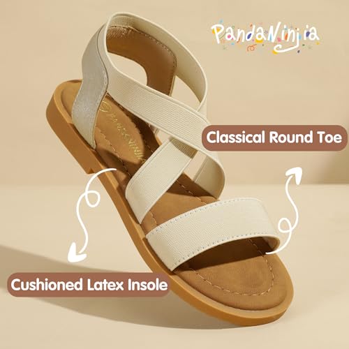 Image of PANDANINJIA Girls Sandals Slip-on Elastic Ankle Cross Strappy Gladiator Dress Sandals Flats Summer Shoes Little Big Kids Sandals