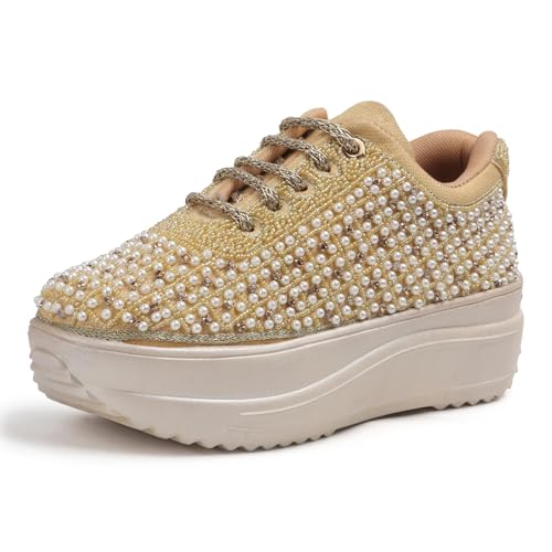 Image of Vendoz Women Hand Embroidery Wedding Party Bridal Floral High Heel Sneakers I Cushioned Insole I Comfortable Wear Wedge Shoes I for Ladies and Girls
