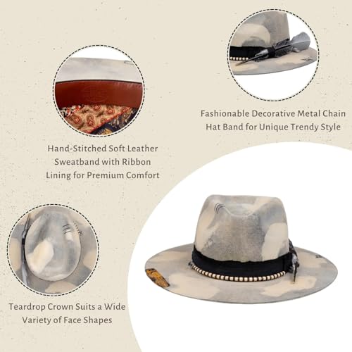 Image of RUEDIGER Vintage Wide Brim Fedora Hats 100% Wool Stiff Felt Hat Rancher Hat with Lightning Logo Handmade Distressed /Burned