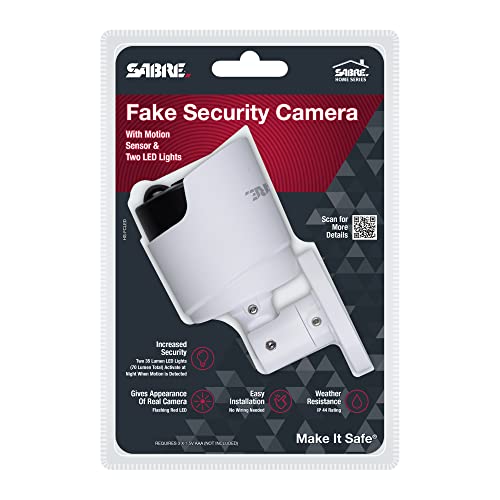 Sabre 2-In-1 Fake Security Camera With Motion Detector, Two Led Lights, Continuous Blinking Led Light, 3 Different Settings, Weather-Resistant Ip44 Design, Realistic Look, No Wiring Needed #TOP3