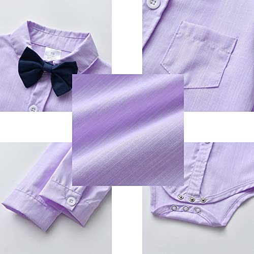 Newborn Infant Baby Boys Gentleman Suspenders Dark Blue Pants Purple Romper Shirt Bowtie Outfit Set For Spring Or Fall 6-12M #TOP4