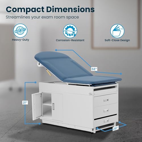 Vivacomfort Blue Premium Grande Steel Exam Table, Medical Exam Tables for Luxury Examination Rooms, NO Stirrups