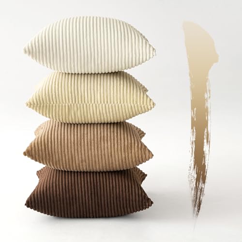 MIULEE Corduroy Cushion Covers Soft Decorative Square Throw Pillow Covers for Spring Cushion Soft Pillowcase Striped Corduroy Cushion Covers Pack of four for Home decor Sofa 16x16 Inch Coffe Brown