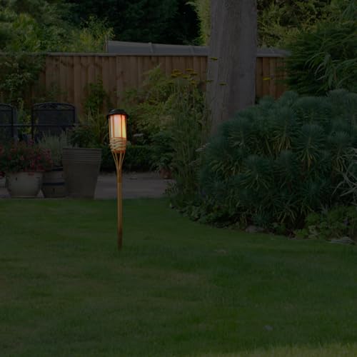Antorcha solar de bambú con 12 LED y batería resistente para exteriores 5