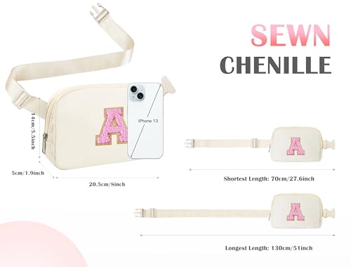 Image of COSHAYSOO Birthday Initial Gifts for Teen Girl 6 7 8 9 10 11 12 13 14 Year Old, Girls Fanny Pack Crossbody Shoulder Purse Unique Cute, Ivory Chenille Letter A