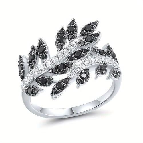 White Gold Plated Stylish Retro Flower Vine Leaf Inlaid Cubic Zirconia Statement Ring Personalized Accessory Ideal for Women's Daily Casual Wear Party Holiday Anniversary Love Jewelry Gift